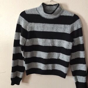 MAEVE by Anthropologie Black and Gray Striped Cowl Neck Sweater